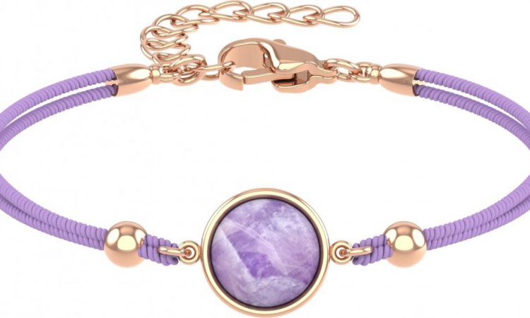 bracelet en acier rose et coton violet améthyste 